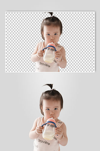 可爱婴幼儿喝奶粉PNG免抠摄影图