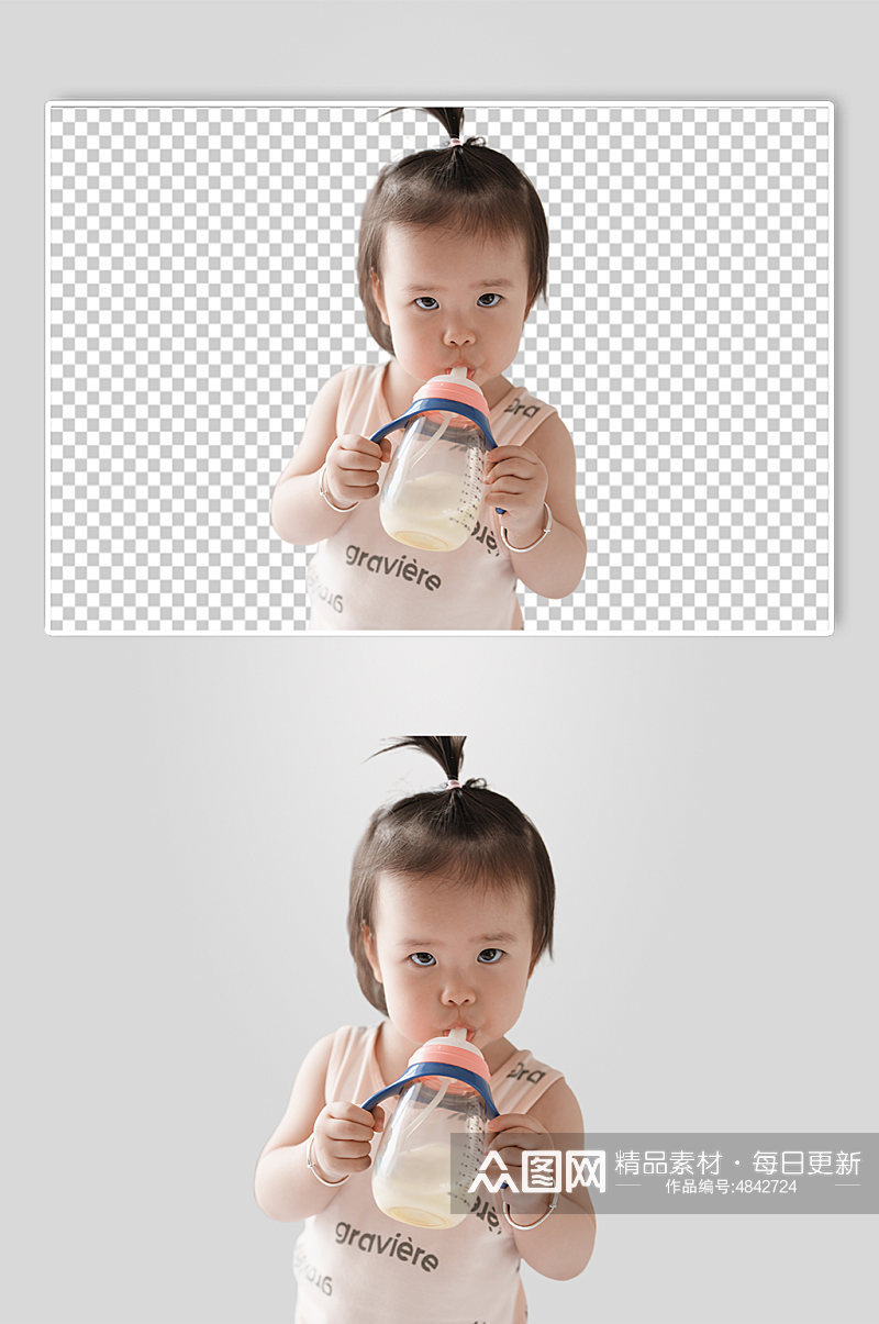 可爱婴幼儿喝奶粉PNG免抠摄影图素材