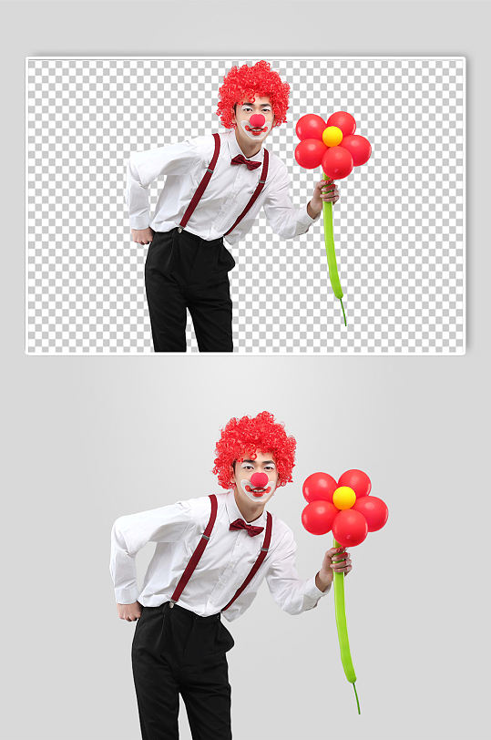 四一愚人节小丑手拿气球PNG免抠摄影图