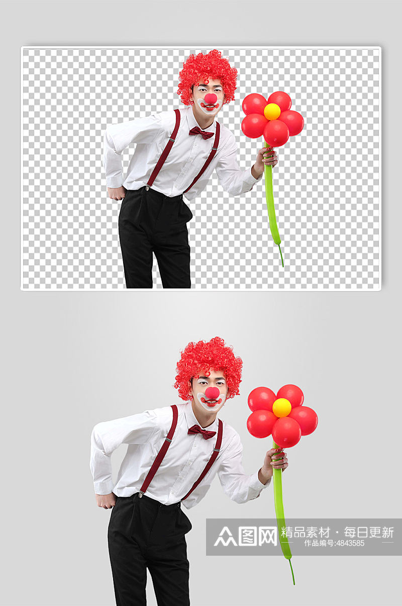 四一愚人节小丑手拿气球PNG免抠摄影图素材
