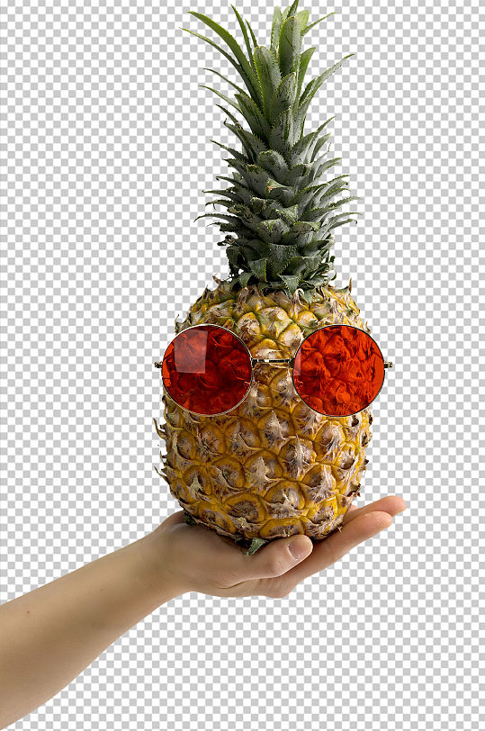 创意手捧眼睛菠萝PNG免抠摄影图