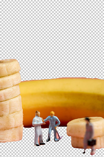 微缩小人香蕉水果食物PNG免抠摄影图