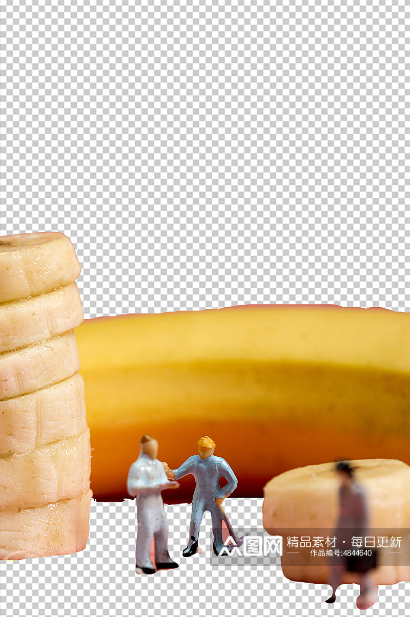 微缩小人香蕉水果食物PNG免抠摄影图素材