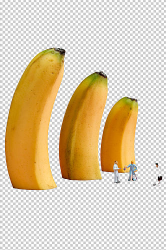 微缩小人香蕉水果食物PNG免抠摄影图