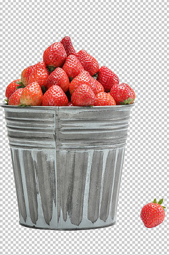 新鲜桶装草莓水果PNG免抠摄影图
