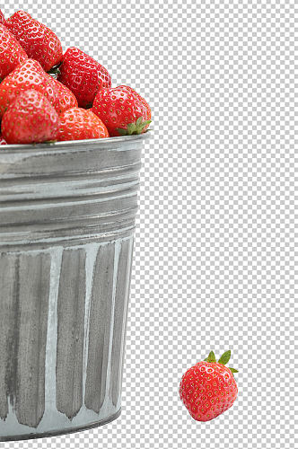 新鲜桶装草莓水果PNG免抠摄影图