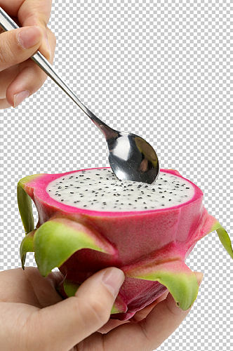 勺子挖火龙果切面水果PNG免抠摄影图