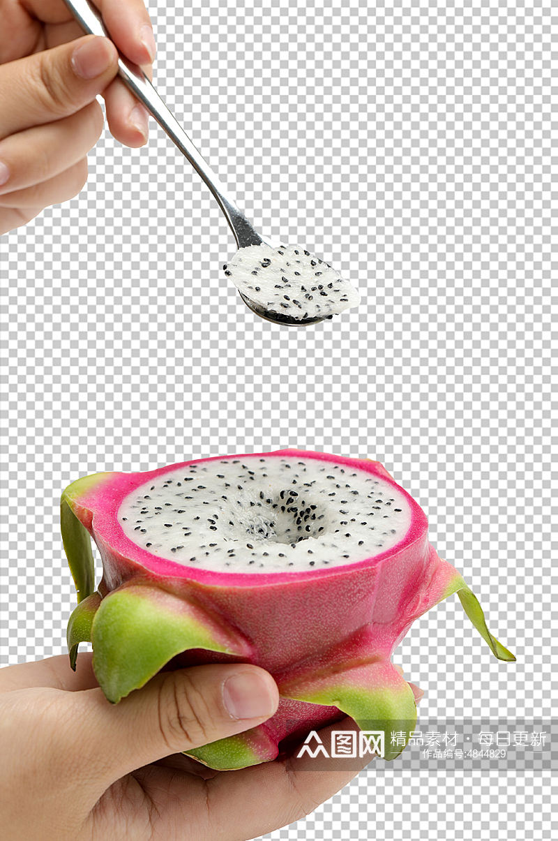 勺子挖火龙果切面水果PNG免抠摄影图素材