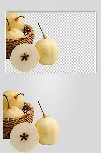 篮子新鲜梨子水果PNG免抠摄影图