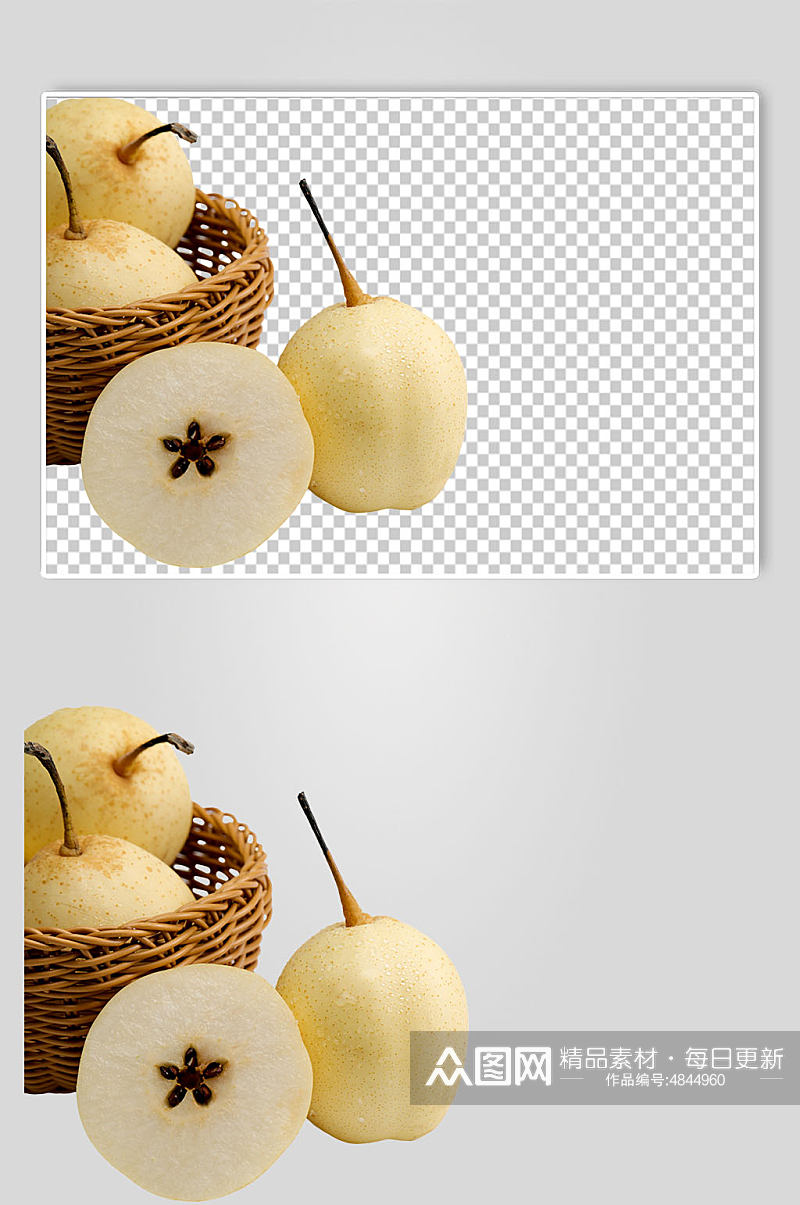 篮子新鲜梨子水果PNG免抠摄影图素材