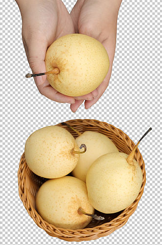 篮子新鲜梨子块水果PNG免抠摄影图