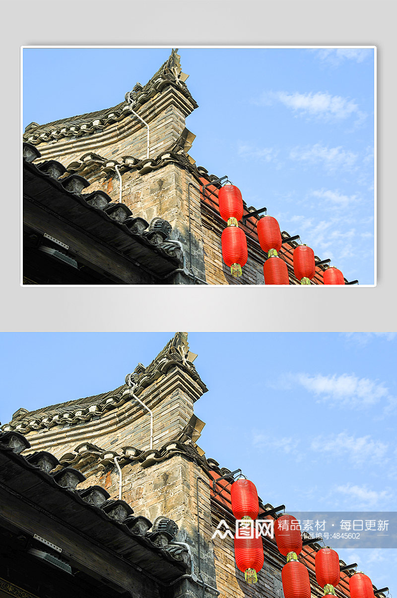中式古风建筑古风屋檐红灯笼摄影图片素材