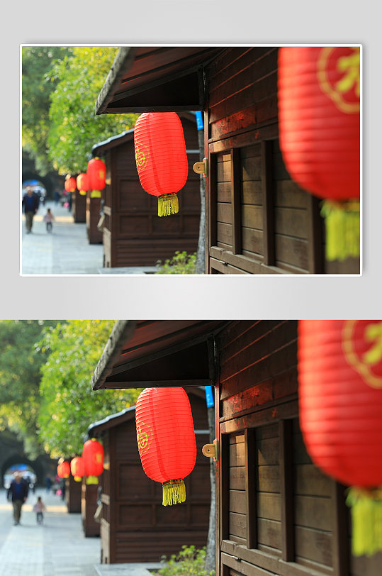 中式古风建筑古风屋檐灯笼摄影图片