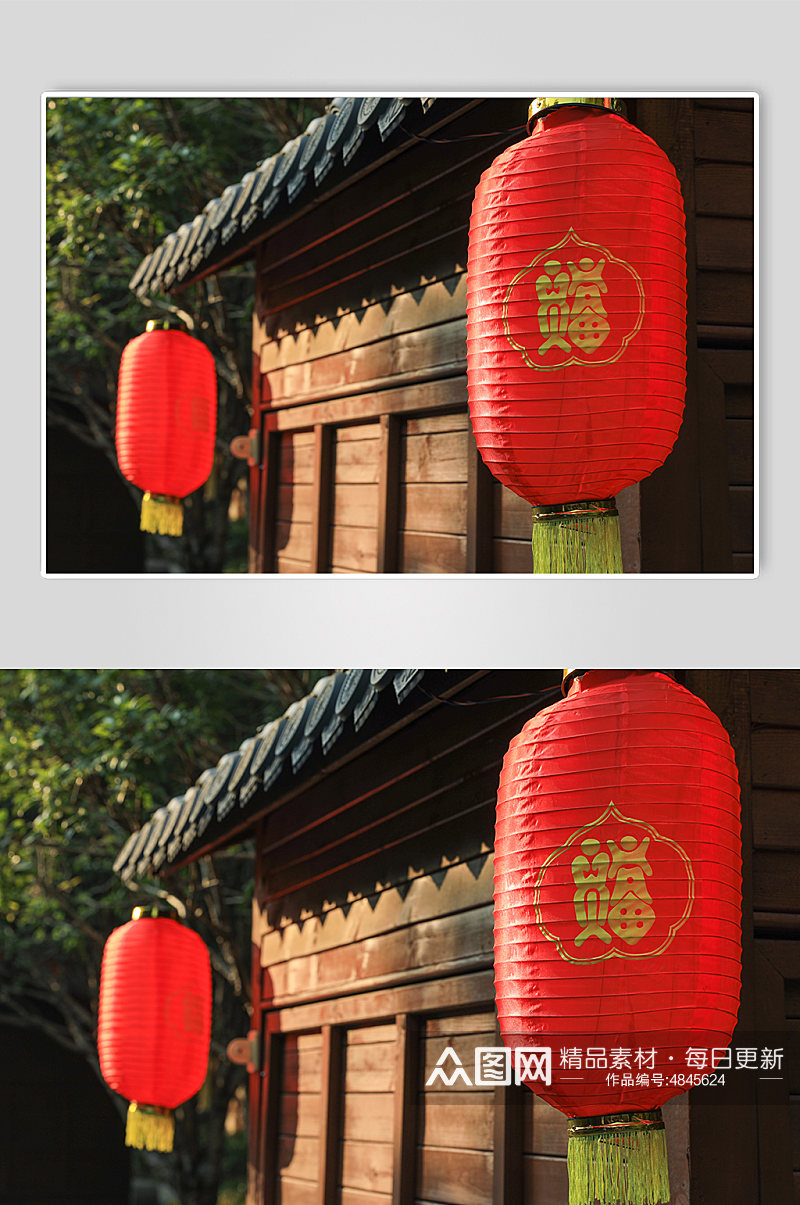 中式古风建筑古风屋檐灯笼摄影图片素材