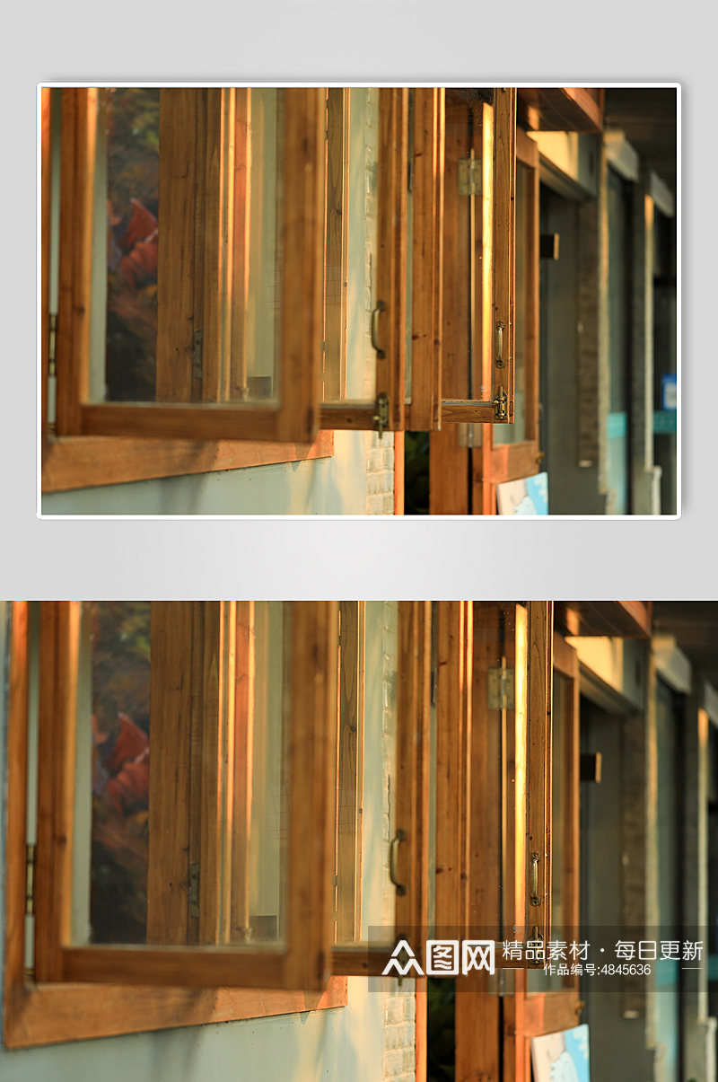 户外咖啡厅老式旧木头窗子摄影图素材
