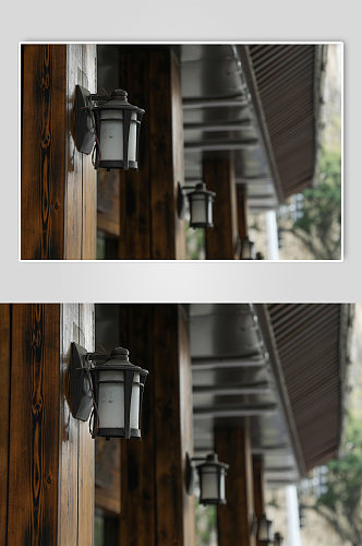 户外咖啡厅屋檐老式路灯摄影图片