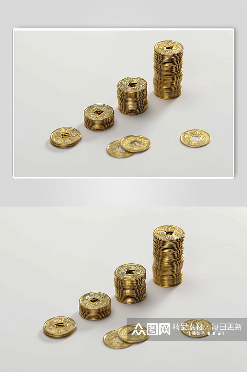 四叠铜币货币金融贸易摄影图片素材