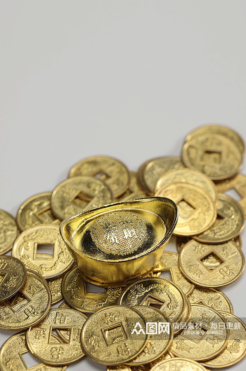 一堆铜币货币金元宝金融贸易摄影图片素材