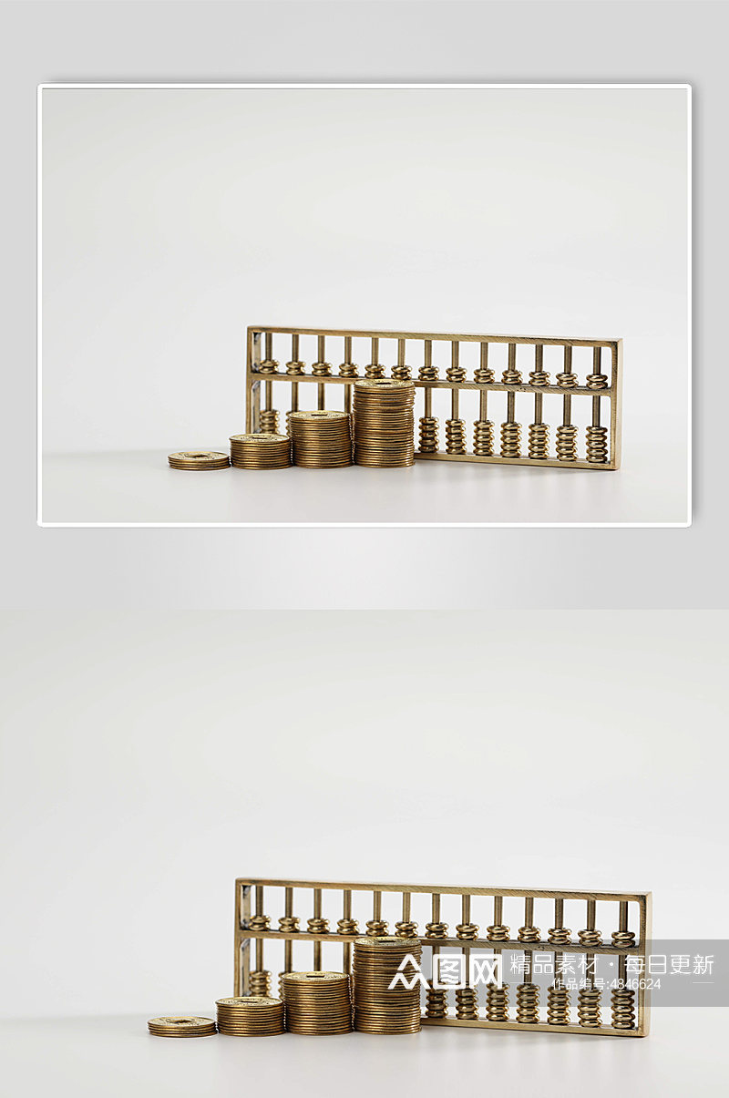 四叠铜币货币算盘金融贸易摄影图片素材