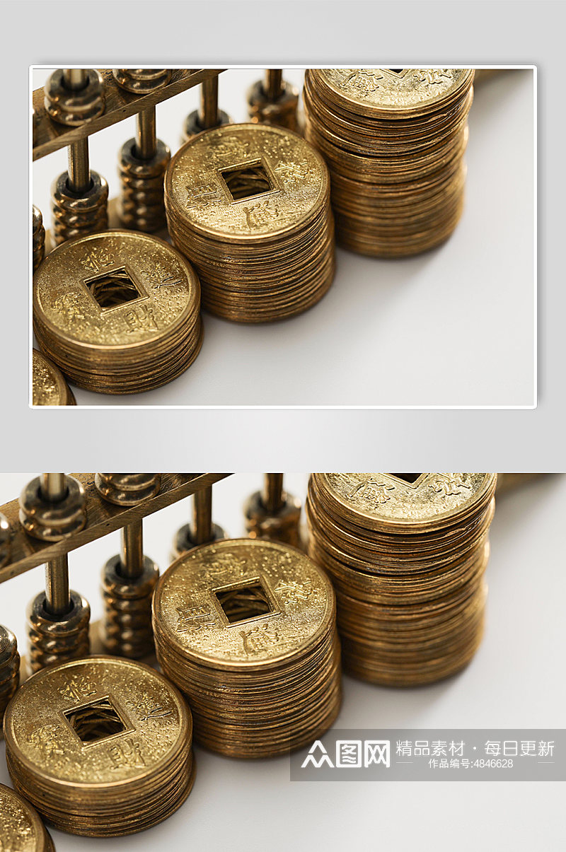 三叠铜币货币算盘金融贸易摄影图片素材
