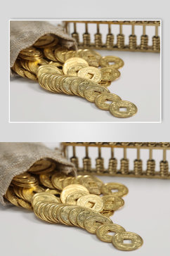 一袋铜币货币算盘金融贸易摄影图片