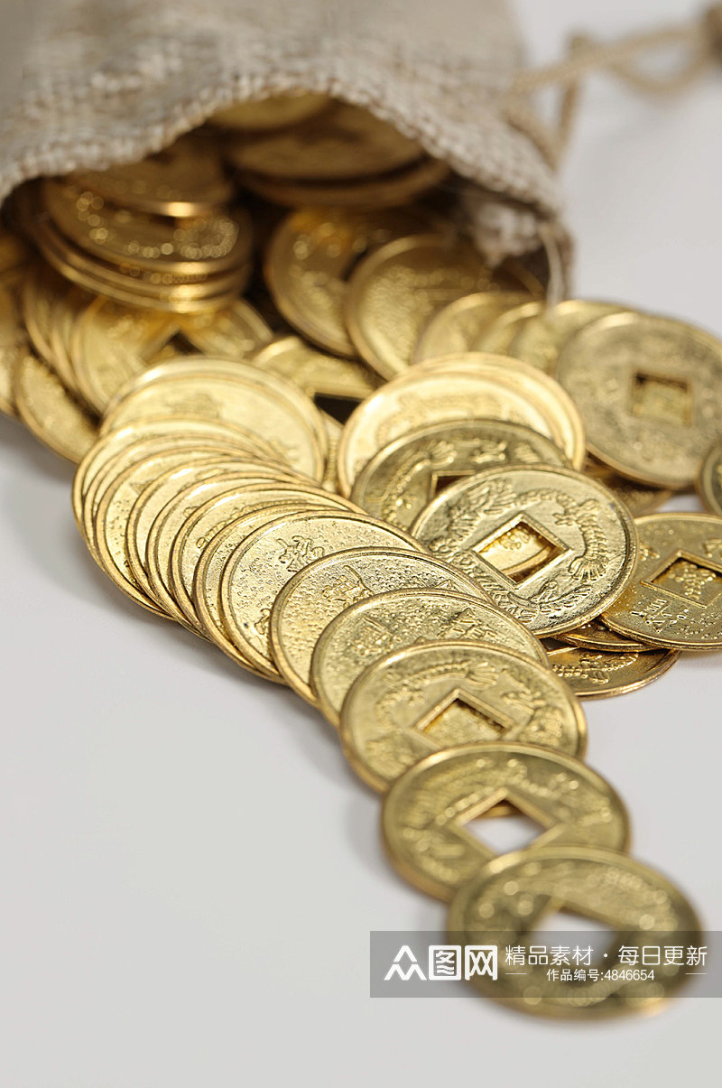 一袋铜钱货币金融贸易摄影图片素材