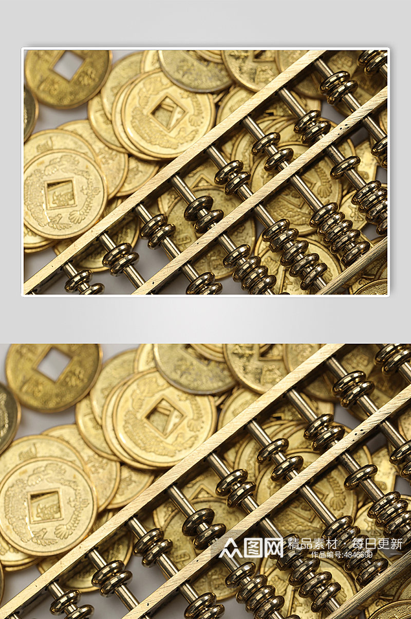 一堆铜币货币算盘金融贸易摄影图片素材