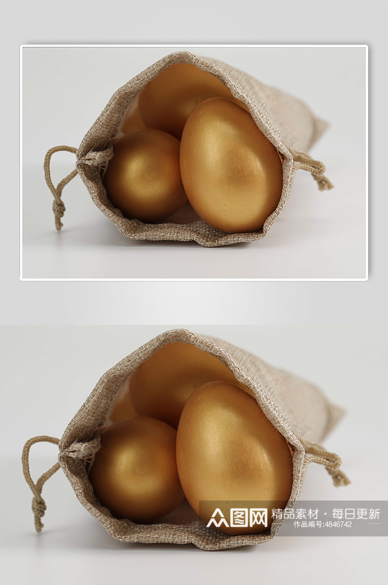 两个金蛋装在袋子里金融贸易摄影图素材