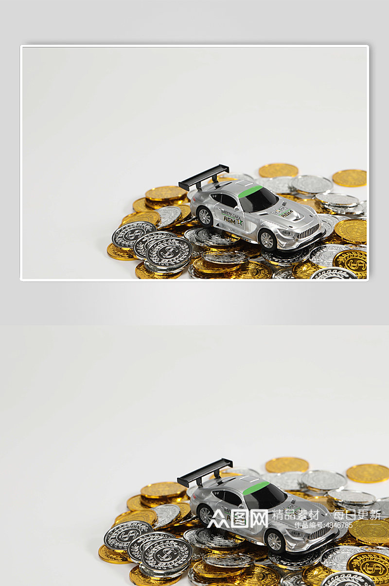 汽车模型金币货币堆金融贸易摄影图片素材