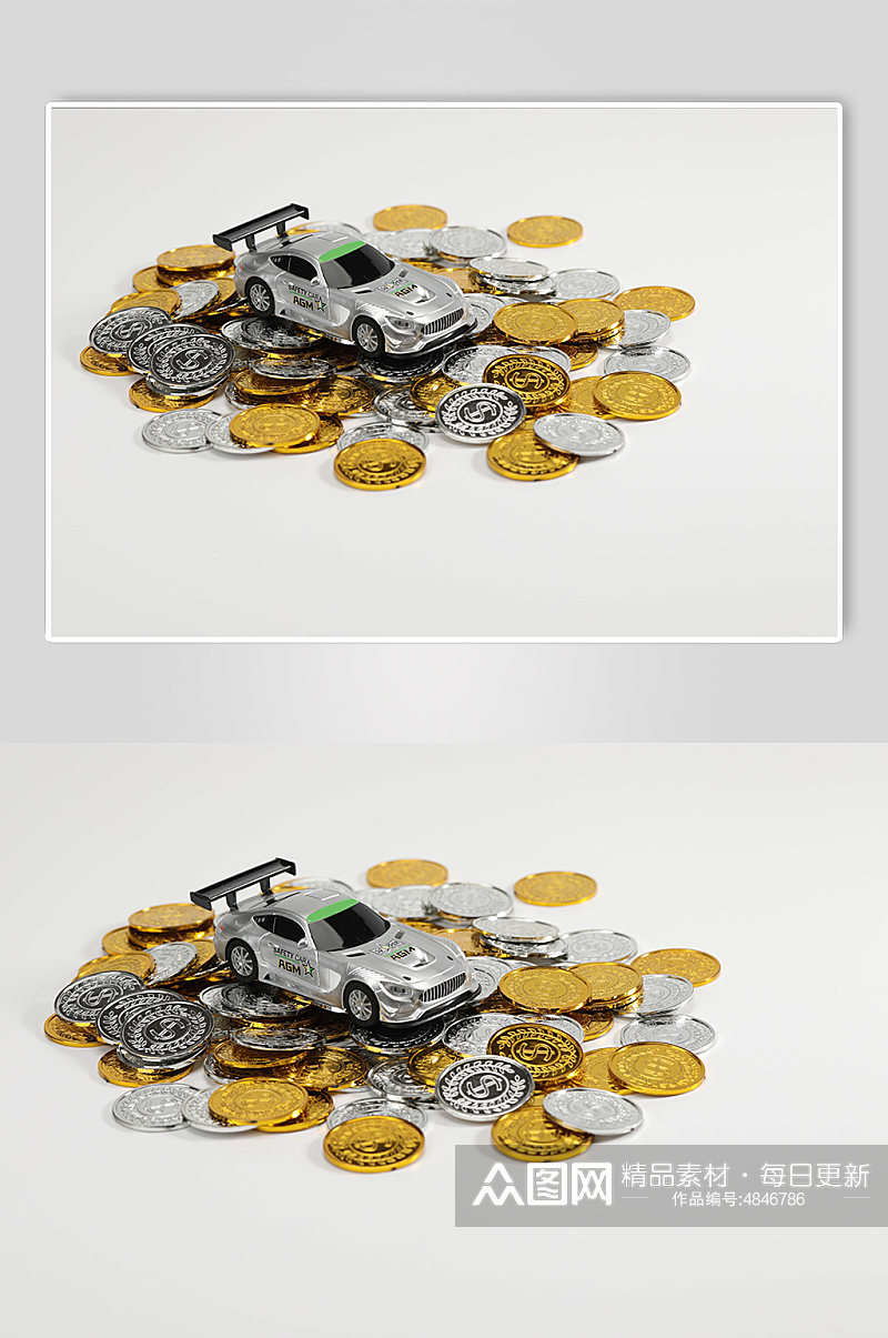 汽车模型金币货币堆金融贸易摄影图片素材