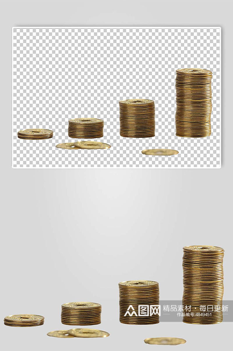 四叠铜币古币货币金融贸易PNG免抠摄影图素材