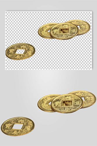 四枚铜币古币货币金融贸易PNG免抠摄影图