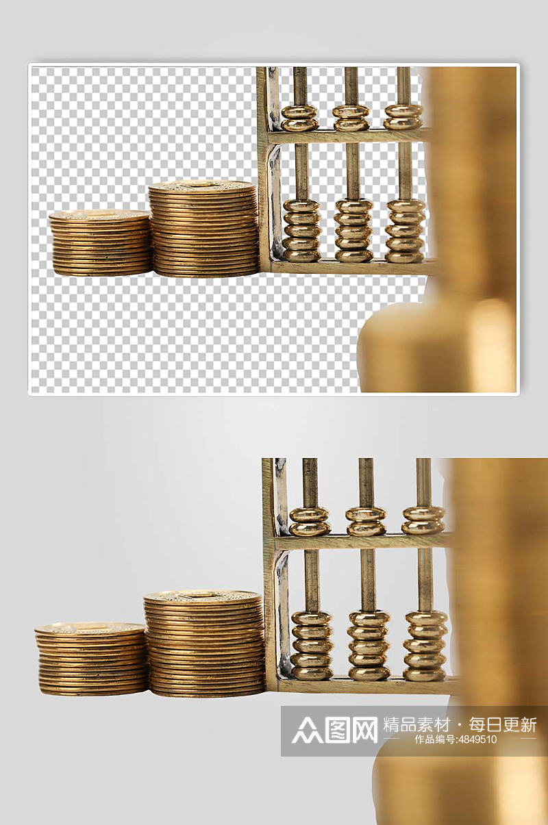 黄铜算盘金币货币金融贸易PNG免抠摄影图素材
