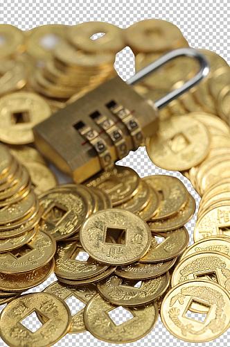 黄铜锁金币货币金融贸易PNG免抠摄影图
