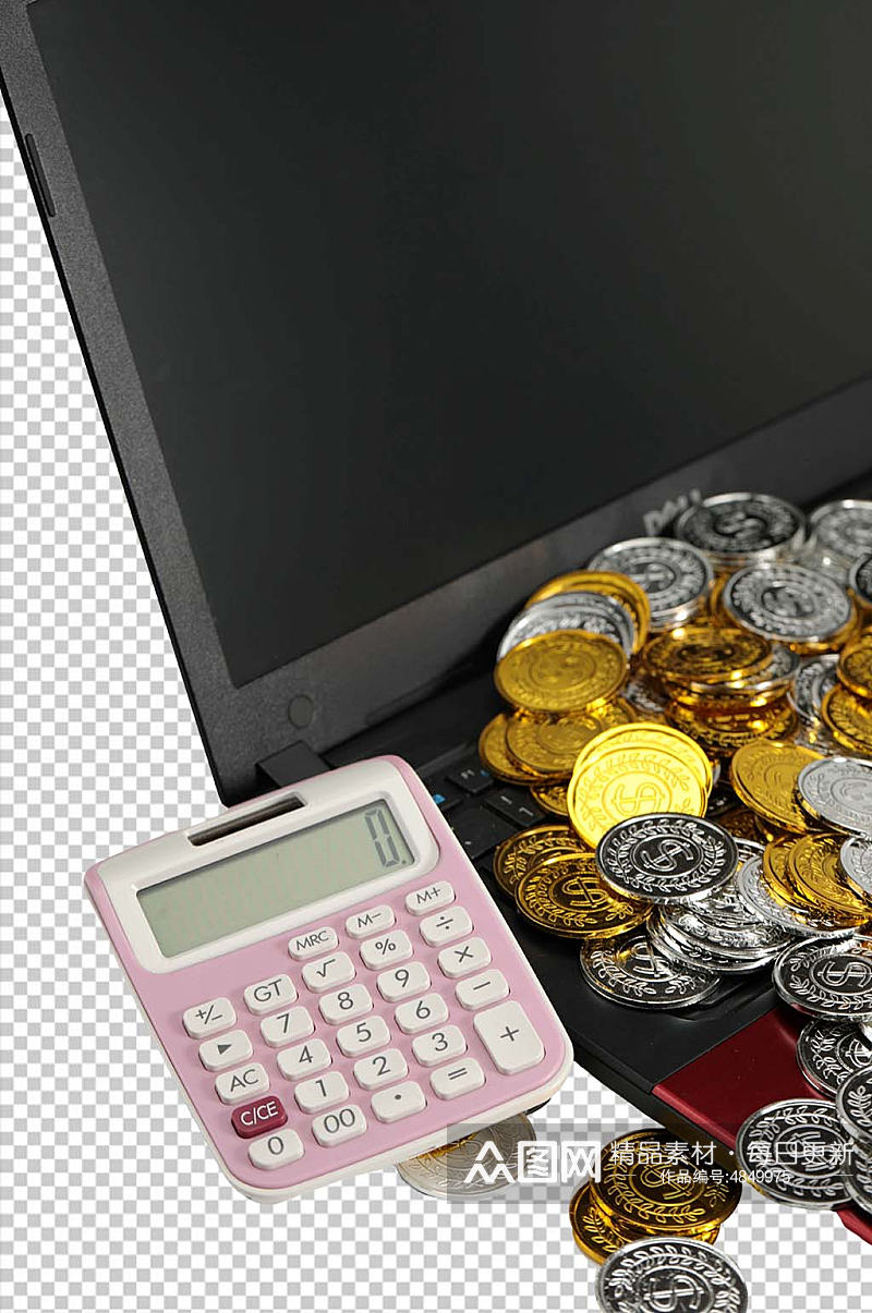 电脑计算器金币金融贸易PNG免抠摄影图素材