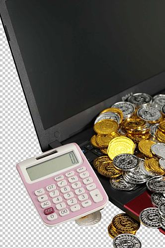 电脑计算器金币金融贸易PNG免抠摄影图