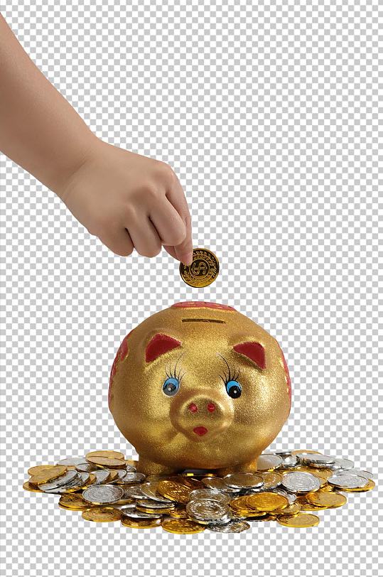 金猪存钱罐金币金融贸易PNG免抠摄影图