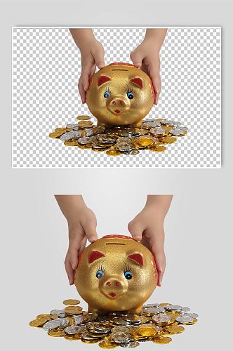 金猪存钱罐金币金融贸易PNG免抠摄影图