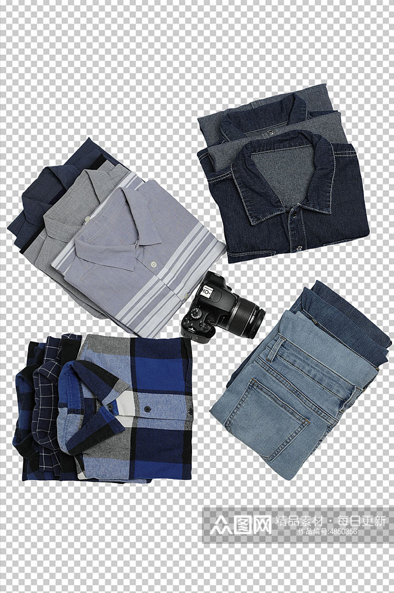 男士衬衫牛仔衣裤相机PNG免抠摄影图素材