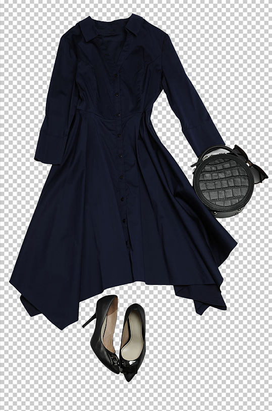 黑色连衣裙高跟鞋手提包PNG免抠摄影图