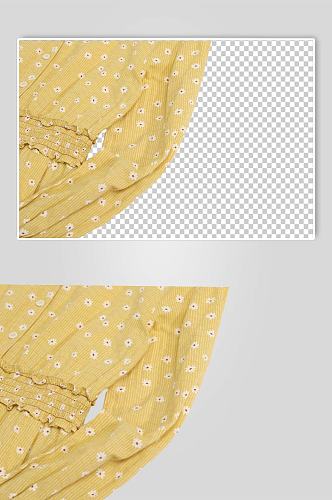黄色碎花鱼尾裙长袖连衣裙PNG免抠摄影图