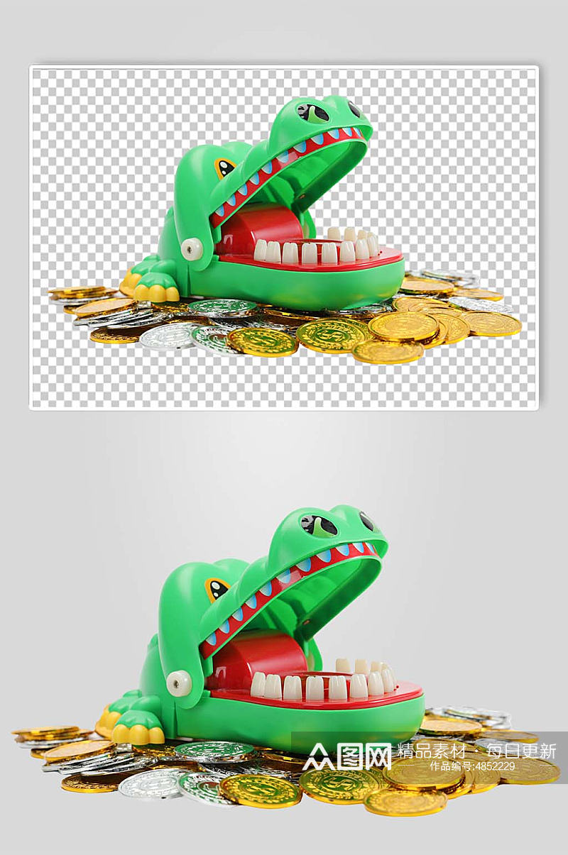 储蓄金融贸易鳄鱼玩具硬币PNG免抠摄影图素材