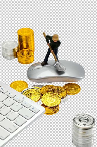 微距小人鼠标硬币金融贸易PNG免抠摄影图