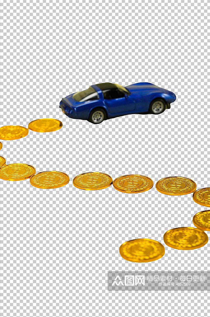微距玩具汽车模型金币硬币PNG免抠摄影图素材