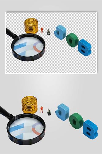 微距小人硬币放大镜积木PNG免抠摄影图