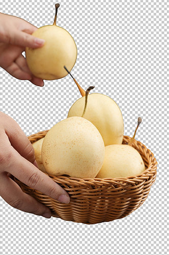 篮子新鲜梨子水果PNG免抠摄影图