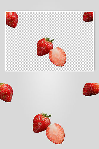 新鲜红色草莓切面水果PNG免抠摄影图