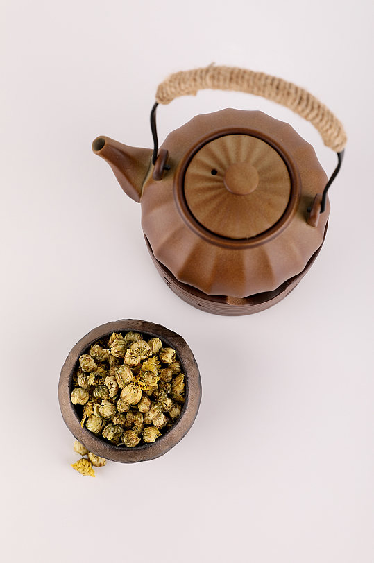 茶道茶壶菊花茶叶花茶摄影图片