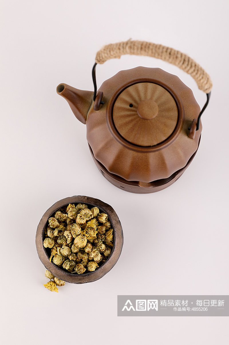 茶道茶壶菊花茶叶花茶摄影图片素材
