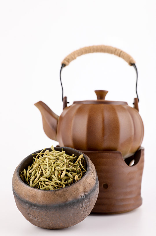 茶道茶壶金银花茶叶花茶摄影图片